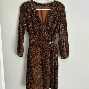 J.Crew Velvet Leopard Print Wrap Dress